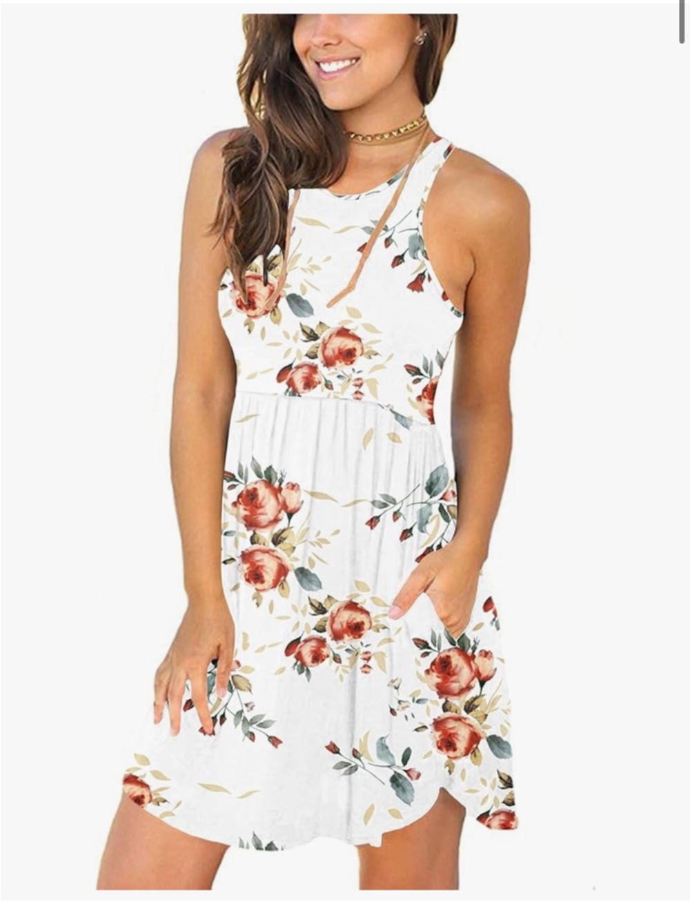 Floral Halter White Mini Dress with Rose Print